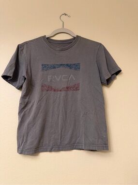 RVCA Gray Short Sleeve Tee with Faded Red & Blue Logo